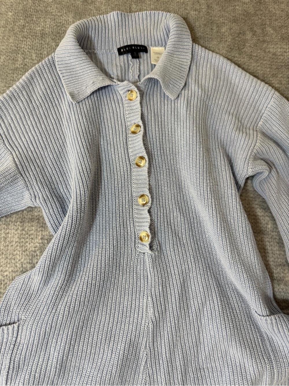 Blue Blush Light Blue Ribbed Polo Knit Sweater - Picture 3 of 4
